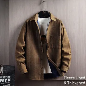 Chemise décontractée à carreaux marron pour hommes avec doublure polaire automne hiver