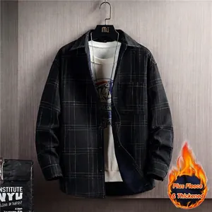 Surchemise à carreaux noire pour homme, coupe décontractée avec doublure polaire