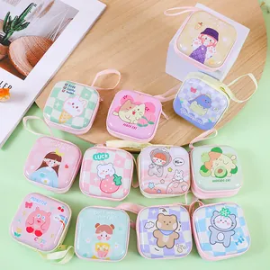 Collection of cute square tin coin purses with various cartoon characters for daily storage