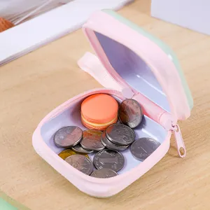 Cute square pink tinplate coin purse for small item storage like earphones and jewelry