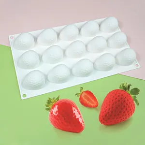 High-quality detailed view of 15-cavity strawberry silicone mold for mousse dessert