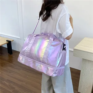 Large capacity holographic travel bag with dry wet separation for gym and sports