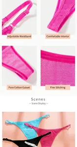 Detailed views showing adjustable waist straps and mesh fabric of these women thongs.