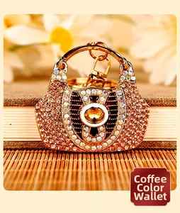 Detailed view of a sparkling coffee-colored rhinestone handbag keychain gift for women.