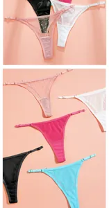 Detail view of breathable mesh thongs with adjustable straps in multiple colors