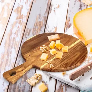Natural acacia wood cheese board showing rich grain texture and serving utility