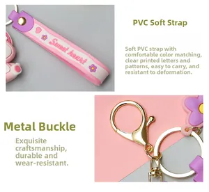 Detail of cute LinaBell keychain with soft PVC strap and durable metal clasp