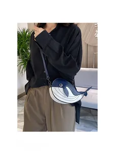 Cute cartoon whale-shaped crossbody bag with blue and white color-block design