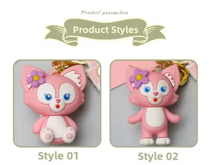 Close-up of two pink LinaBell cartoon character keychain pendants in different styles