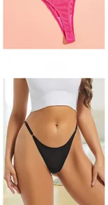 Detail of breathable mesh thong with adjustable thin straps and sexy T-back design.