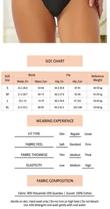 Comprehensive size guide and fabric composition details for breathable mesh lace thong