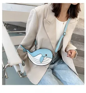 Japanese style cute cartoon whale-shaped crossbody bag in blue and white