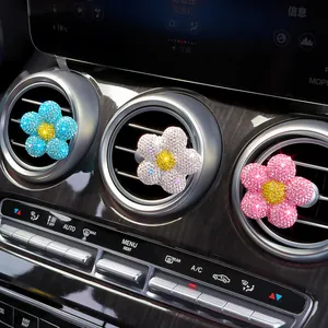 Sparkling rhinestone flower daisy car air vent aromatherapy clips in luxury car interior
