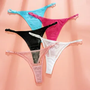Breathable Mesh Women Thong Adjustable Side Straps Sexy Nylon G-String Low Waist Fitness Sport Panties T-Back Lingerie