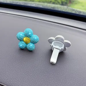 Bling blue rhinestone daisy flower car air vent aromatherapy clip interior decor