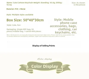 Product specification details for cartoon character keychain including material and weight