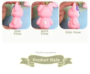 Cute cartoon pink fox character keychain pendant shown from side and back views