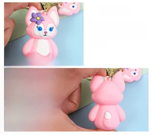 Detailed front and back views of a cute pink cartoon fox LinaBell keychain pendant.