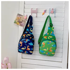 Cute kids cartoon dinosaur chest bags in navy blue and green colors, perfect for outdoors.