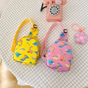 Kids Cartoon Dinosaur Print Chest Bag Nylon Cute Crossbody Bag For Boys Girls Toddler Outdoor Travel Small Coin Purse Waist Pack