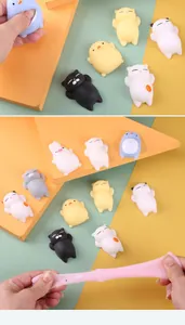 Set of colorful cute animal mochi squishy toys for stress relief and sensory play