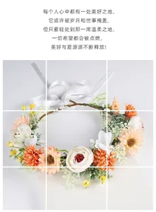 Detail of a handmade bridal floral wreath featuring white roses and orange daisies decor