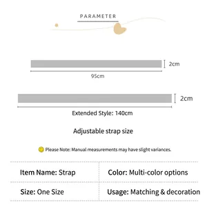 Measurement detail for adjustable handbag strap showing 95cm and 140cm lengths.