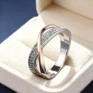 Personalized X-Shaped Two-Tone Inlaid Zirconia Ring Minimalist Elegant Cross Contrast Color Micro-Pave Fashion Finger Ring For Women