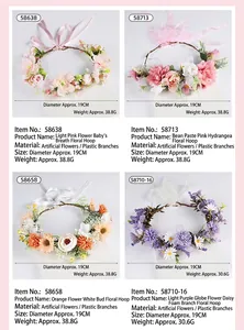 Detailed view of four types of forest-themed handmade artificial flower bridal headbands