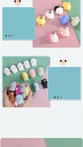 Set of cute animal mochi squishy toys for stress relief in various pastel colors and shapes