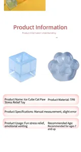 Detailed size and material specs for the transparent TPR cat paw squishy stress toy.