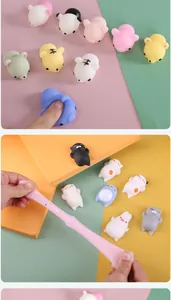 Soft animal mochi squishy toys for stress relief being stretched and squeezed manually