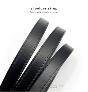 Close-up of adjustable black PU leather shoulder strap replacement for handbags