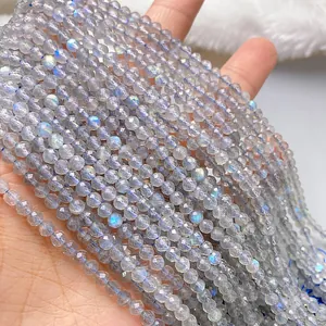 Natural Gray Moonstone Labradorite Faceted Round Beads Strand For DIY Jewelry Making Bracelet Necklace Craft Materials