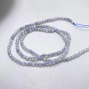 Natural faceted gray moonstone labradorite round beads with subtle blue flash effect