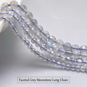 High quality natural faceted gray moonstone labradorite round beads with blue flash effect