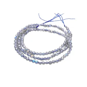Natural faceted grey moonstone labradorite round beads with brilliant blue flashes 40cm
