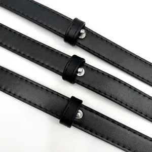Adjustable black PU leather shoulder straps for handbags with silver button studs accessories