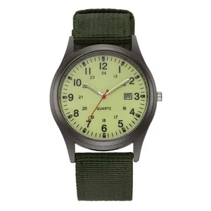 Men Military Quartz Watch With Canvas Strap Date Calendar 24 Hour Scale Round Alloy Case Sports Fashion Casual Wrist Watch