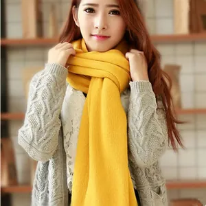Cozy bright yellow solid color imitation cashmere scarf for women in autumn winter