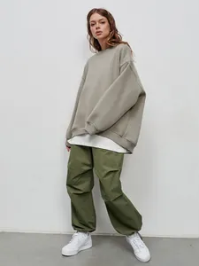 Fashionable oversized sage green sweatshirt for women street style casual fit