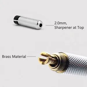 Detailansicht der 2,0-mm-Druckbleistift-Messingkupplung und der Anspitzerkappe.