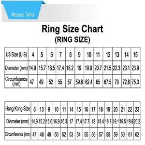 Universal ring size chart for US and HK sizes with diameter and circumference mm