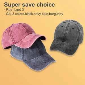 Set mit 3 Vintage-Baseballkappen in Schwarz, Marineblau und Weinrot gewaschener Look