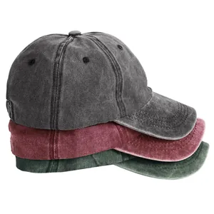 Vintage gewaschene Baumwoll-Basecaps Set in den Farben Schwarz, Burgund und Grün