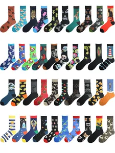 Collection of colorful novelty cotton crew socks with animal and space patterns