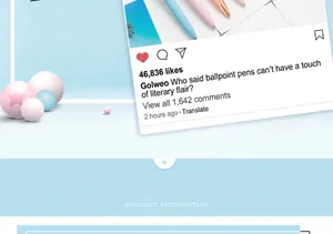 Elegant metallic ballpoint pens in candy colors displayed in a creative information layout