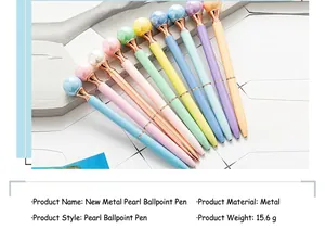 Detail of pearl metal ballpoint pens in candy colors with rose gold accents