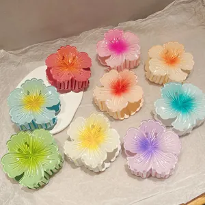 Summer Gradient Plumeria Hair Claw Clip Acrylic Floral Shark Clip Large Hairpin For Women Vacation Hair Accessories
