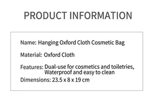 Product details of the hanging Oxford cloth toiletry bag with size 23.5x8x19cm